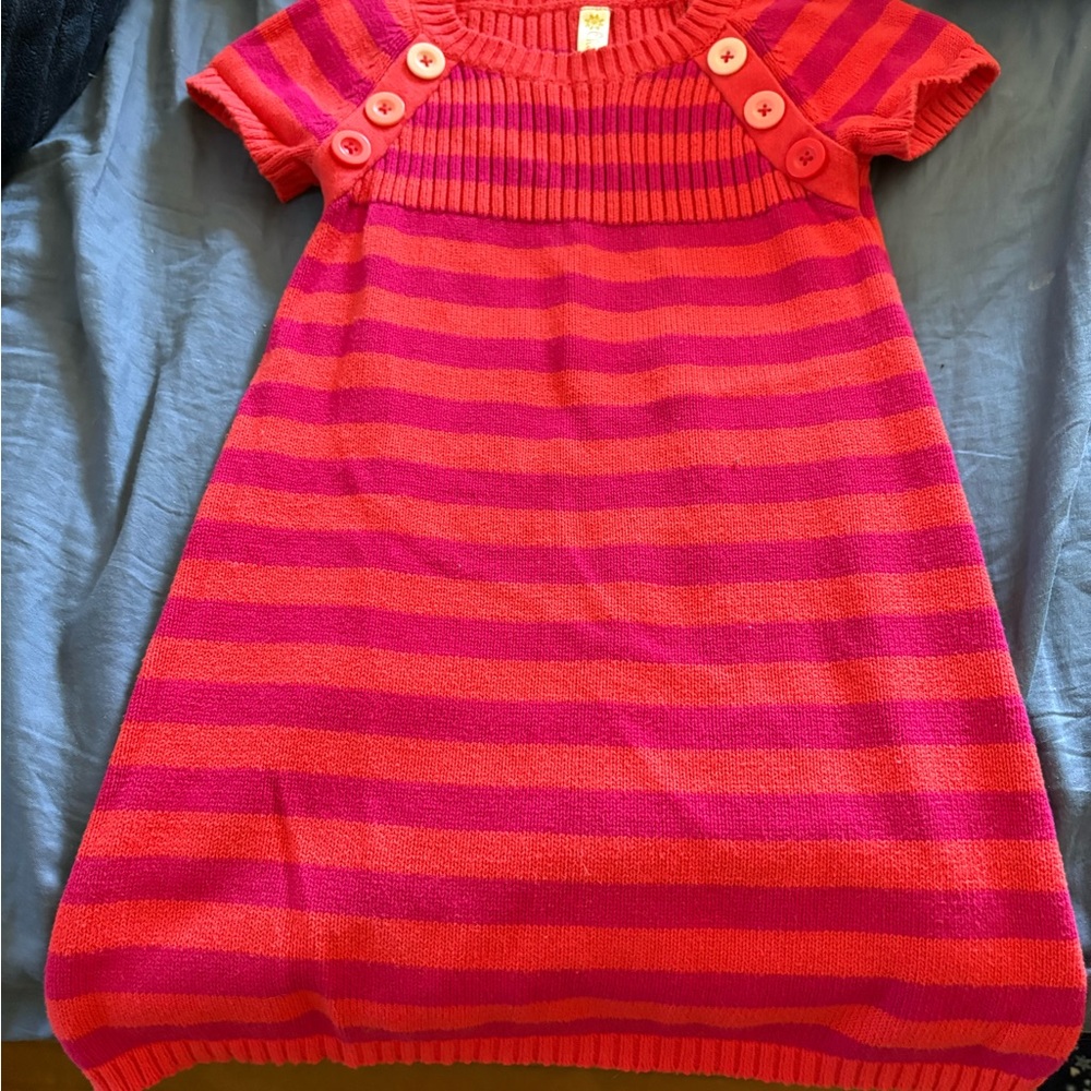 Striped Pink and Orange Kids Dress